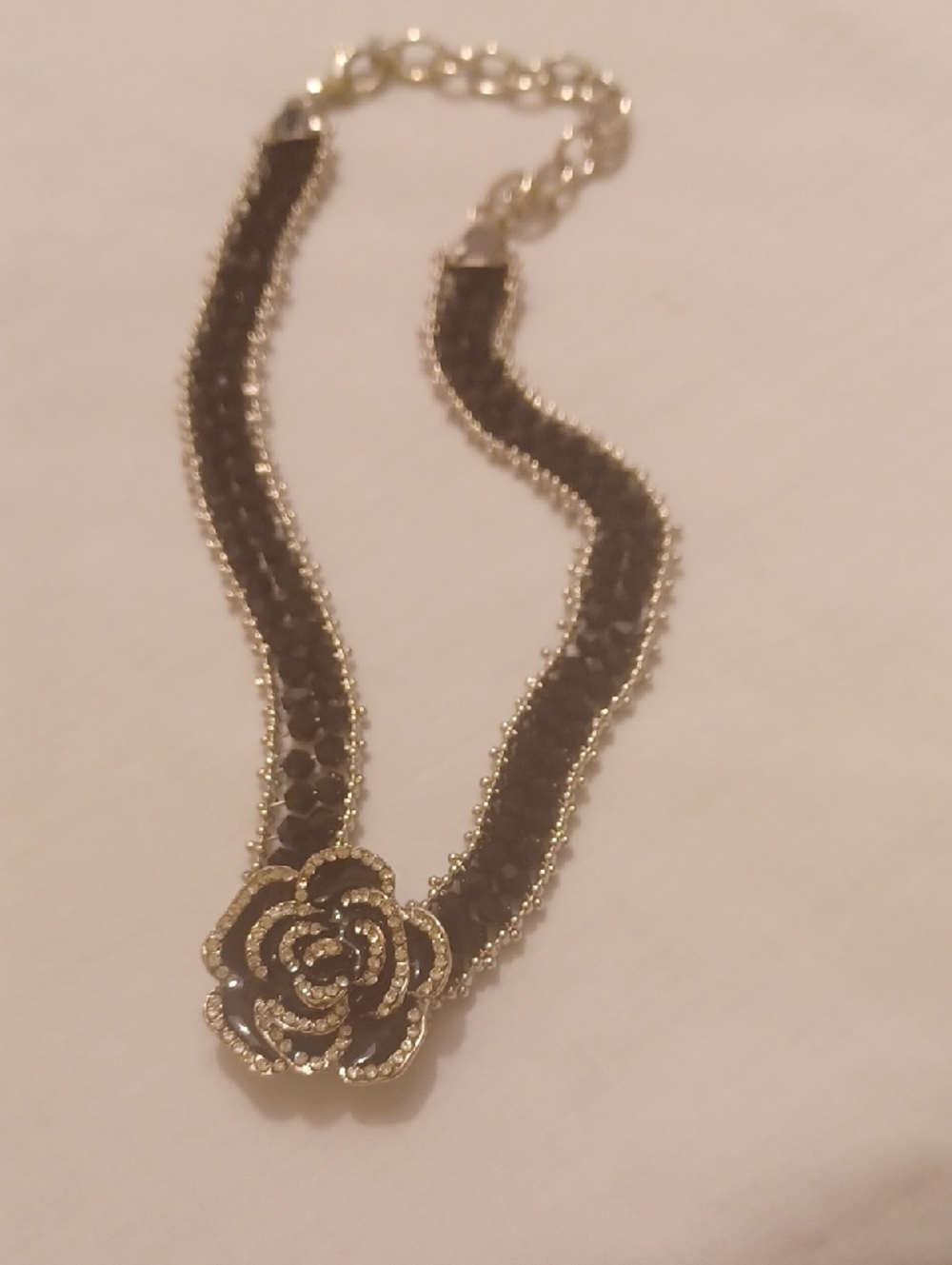 Silver-Tone Black Flower Camellia Pendant Necklace - Women Jewelry